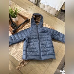 Patagonia Kids Navy Hooded Puffer Jacket reversible